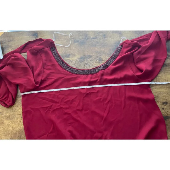 A'GACI Womens L Red Open Back Tie Sheer Embellished Blouse FairyCore - Picture 4 of 8